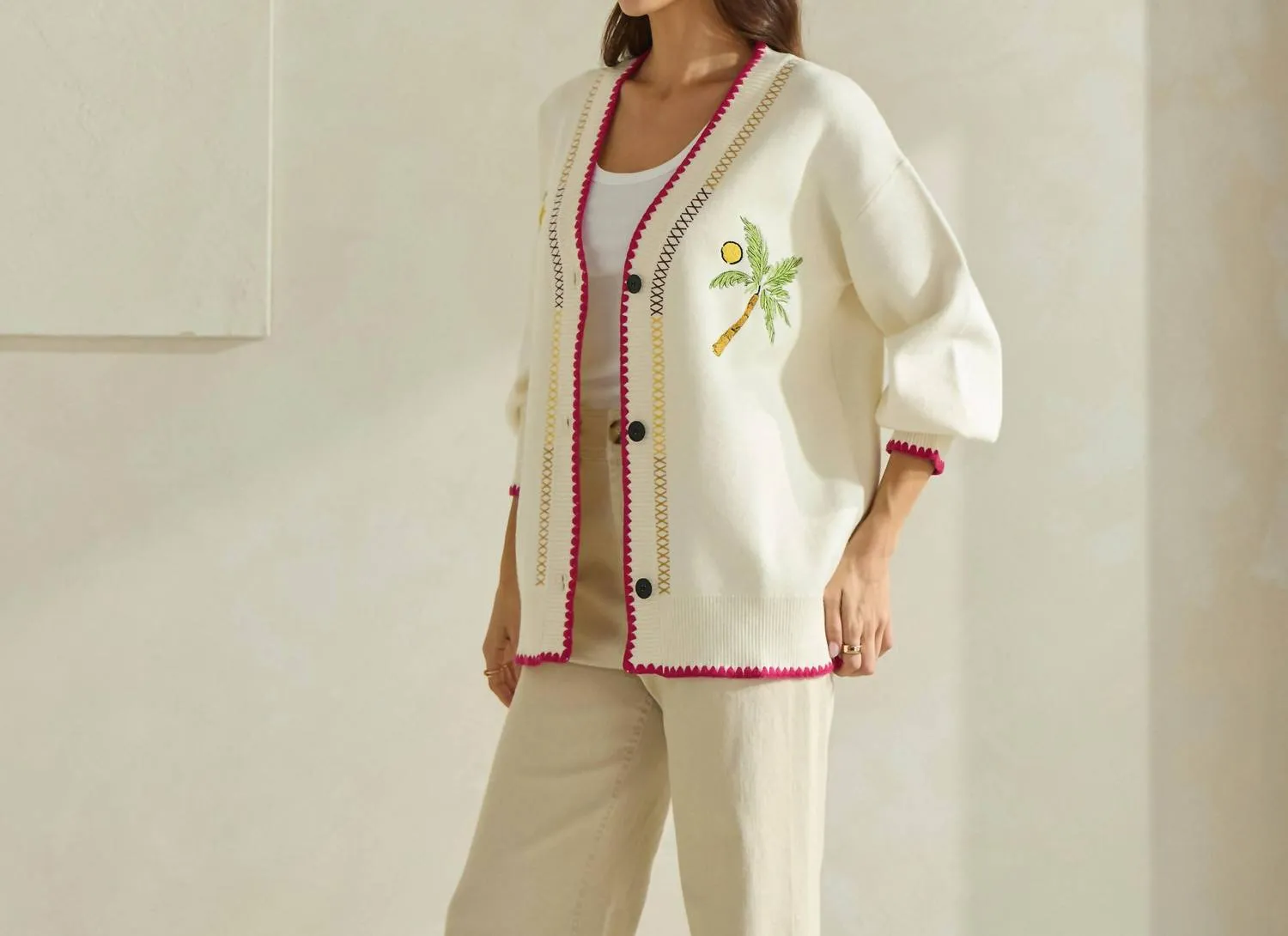 Able - Embroidered V-neck Cardigan
