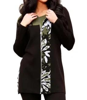 Abstract Long Zip Cardigan
