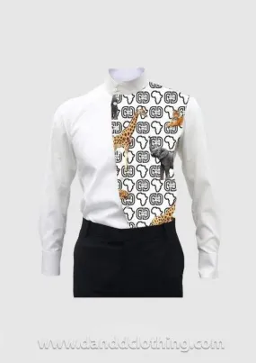 African White Shirt White Animals Half Design