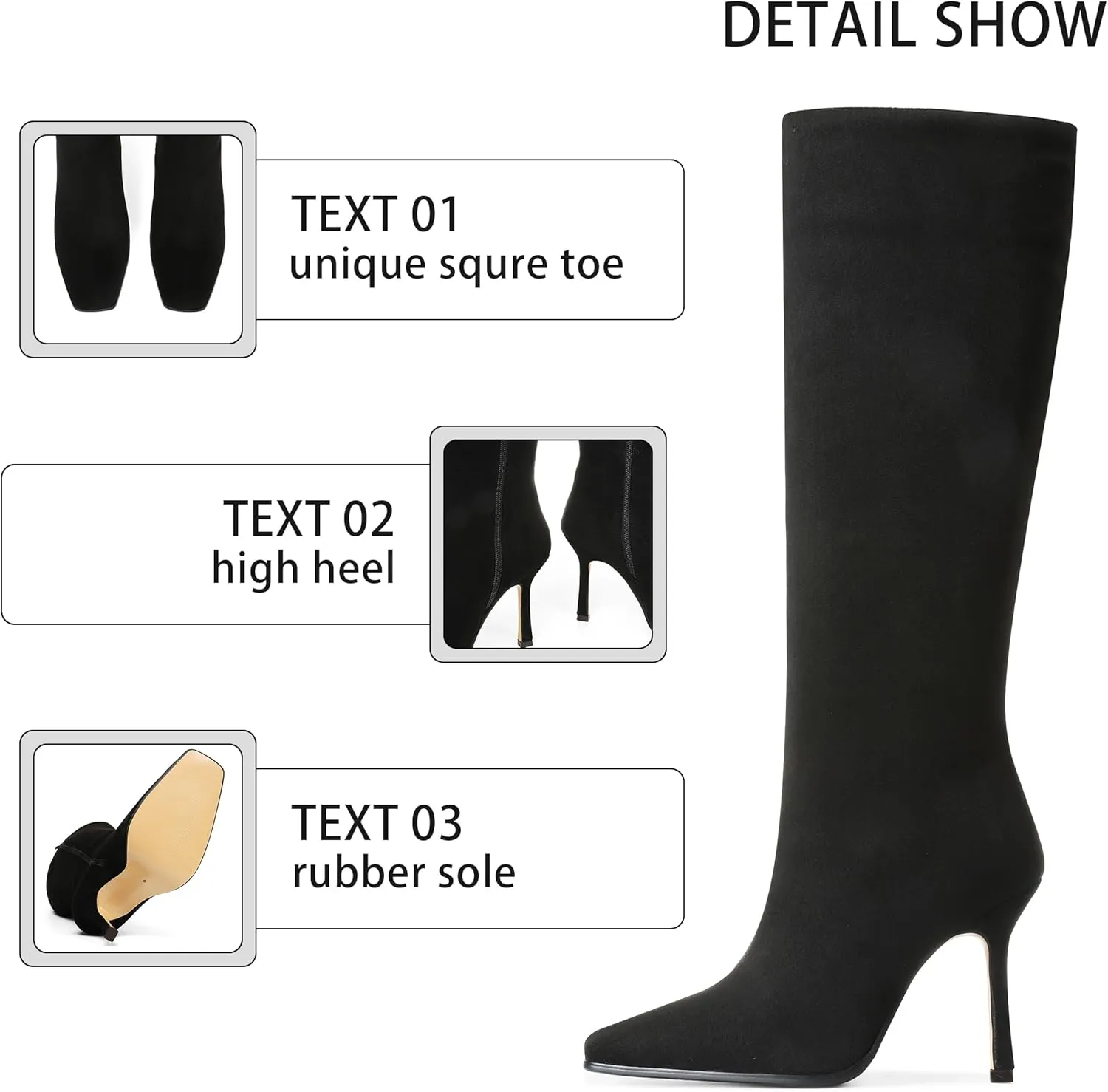AOSPHIRAYLIAN Knee High Boots Women Tall Long High Boots Fashion Square Toe Knee Boots Side Zipper Trendy Dress Heeled Boots for Women