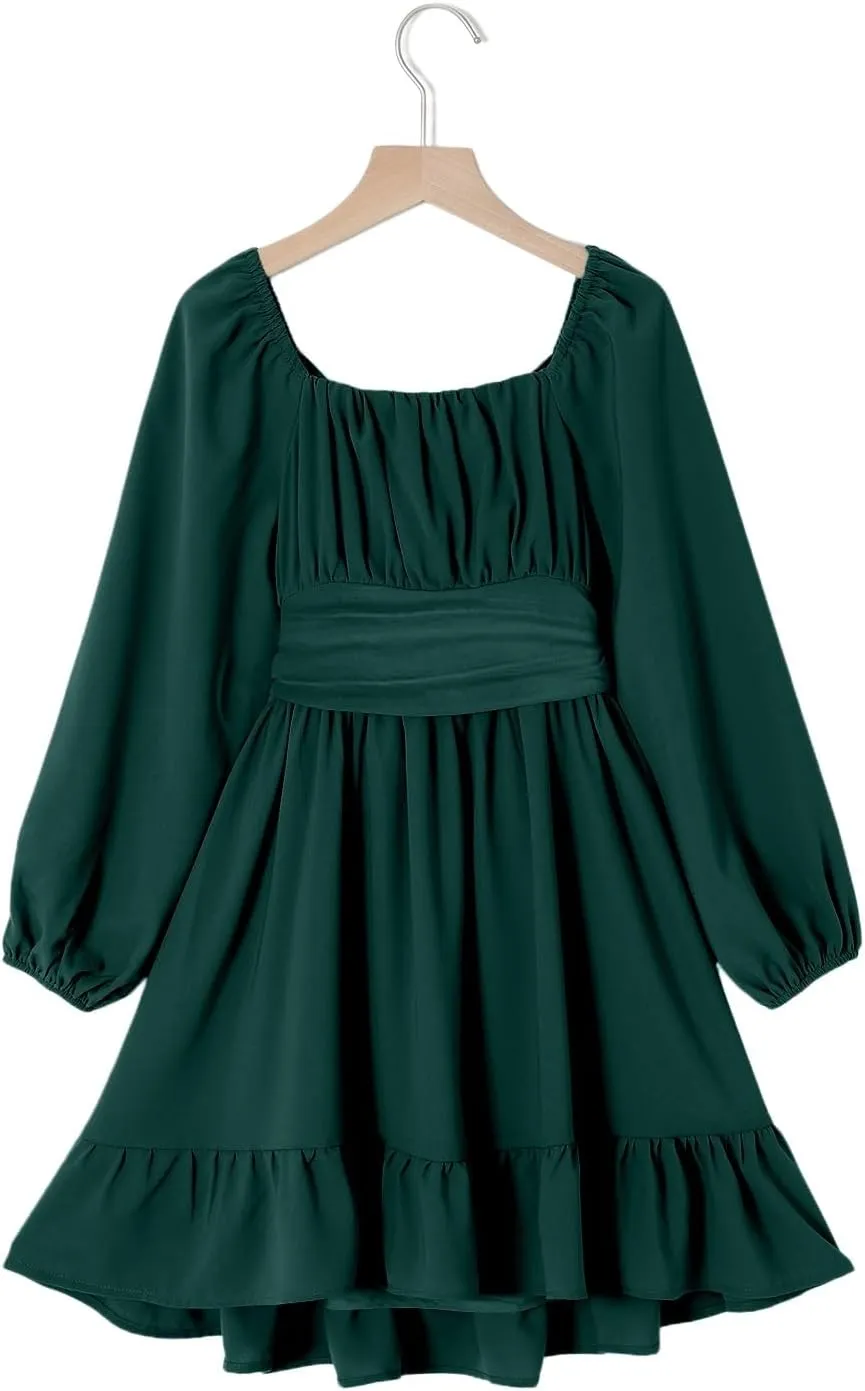 blibean Girls Long Sleeve Tie Back Dress Tween Fall Off Shoulder Dress Size 6-15 Years