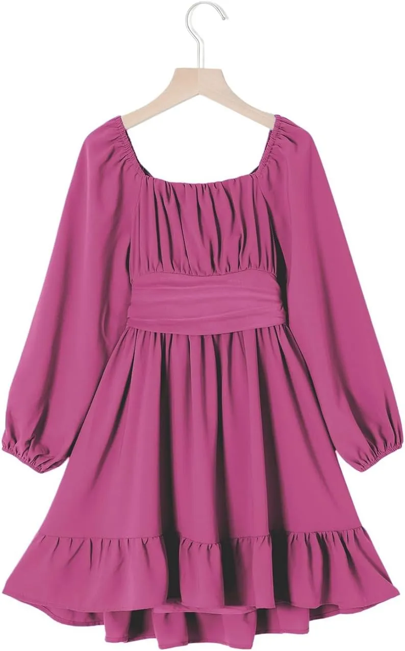 blibean Girls Long Sleeve Tie Back Dress Tween Fall Off Shoulder Dress Size 6-15 Years