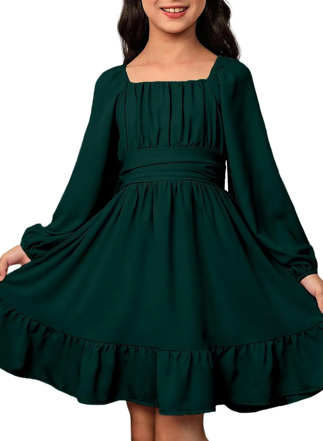 blibean Girls Long Sleeve Tie Back Dress Tween Fall Off Shoulder Dress Size 6-15 Years