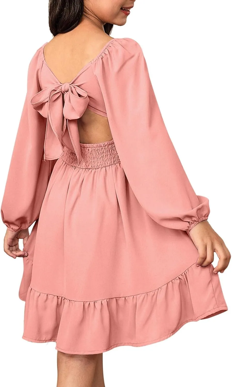 blibean Girls Long Sleeve Tie Back Dress Tween Fall Off Shoulder Dress Size 6-15 Years