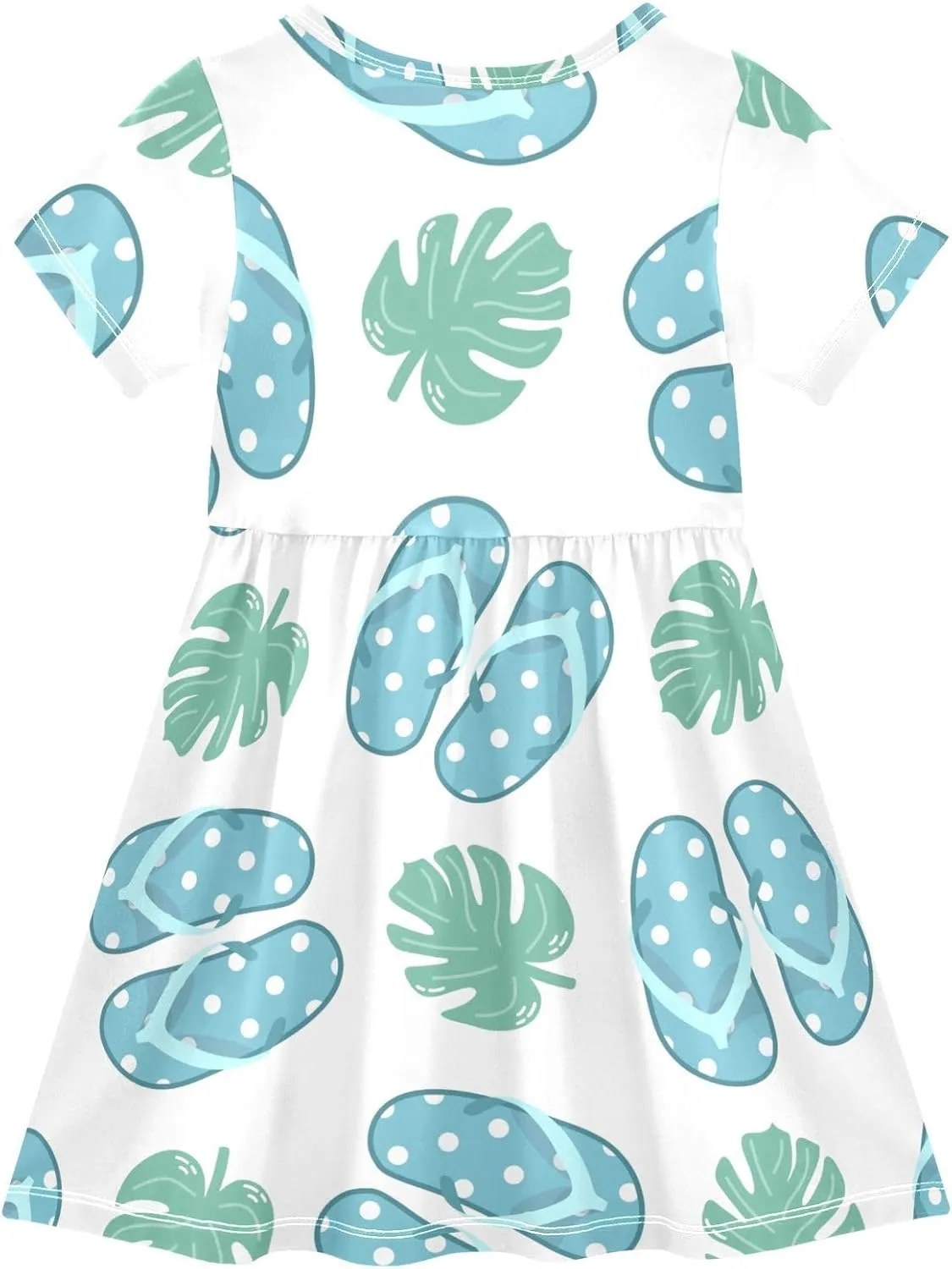 Boccsty Blue Flip Flops Plant Leaf Baby Girls Dress Kids Toddler Sundress Party Summer Dresses 2T