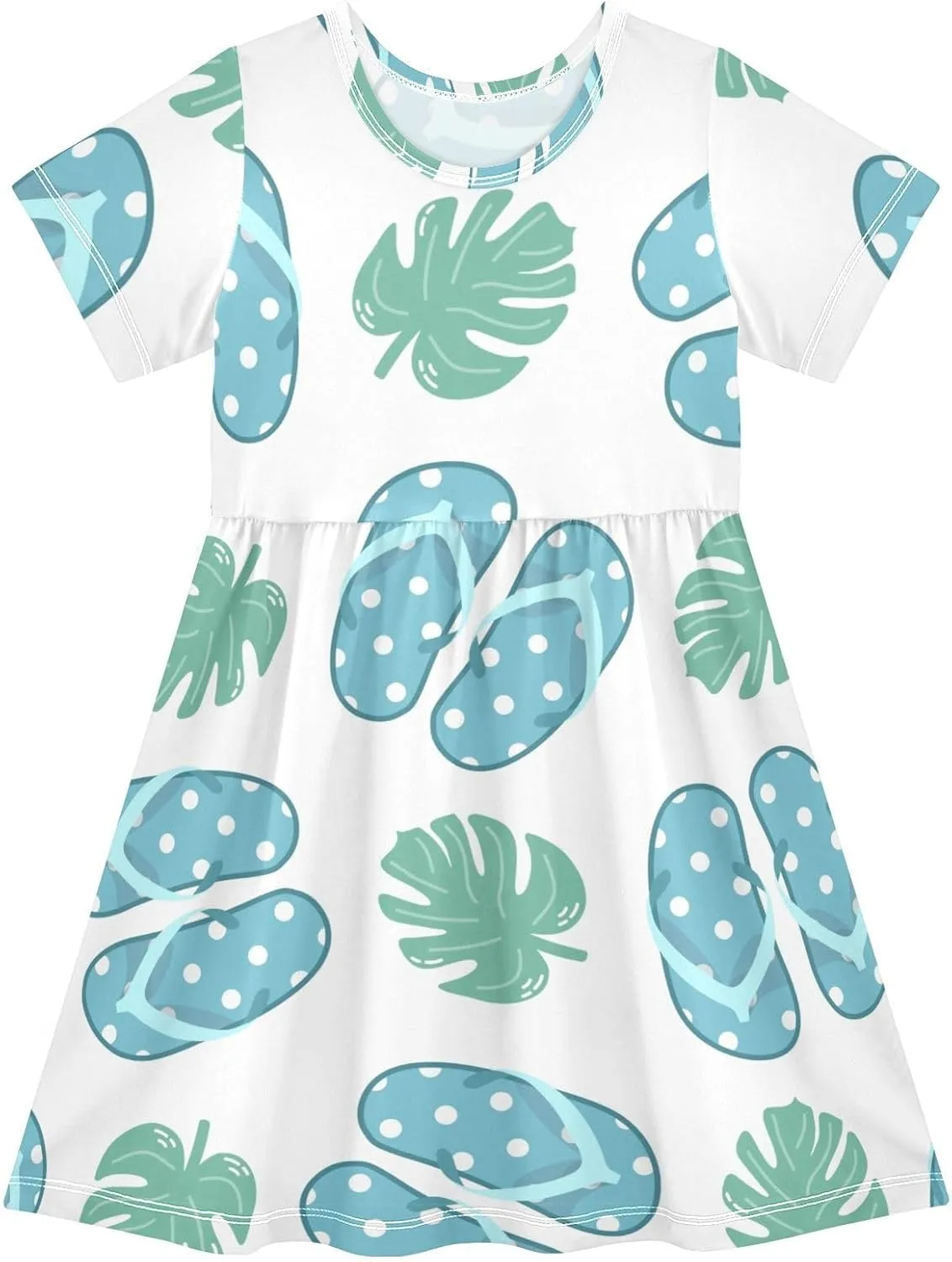 Boccsty Blue Flip Flops Plant Leaf Baby Girls Dress Kids Toddler Sundress Party Summer Dresses 2T