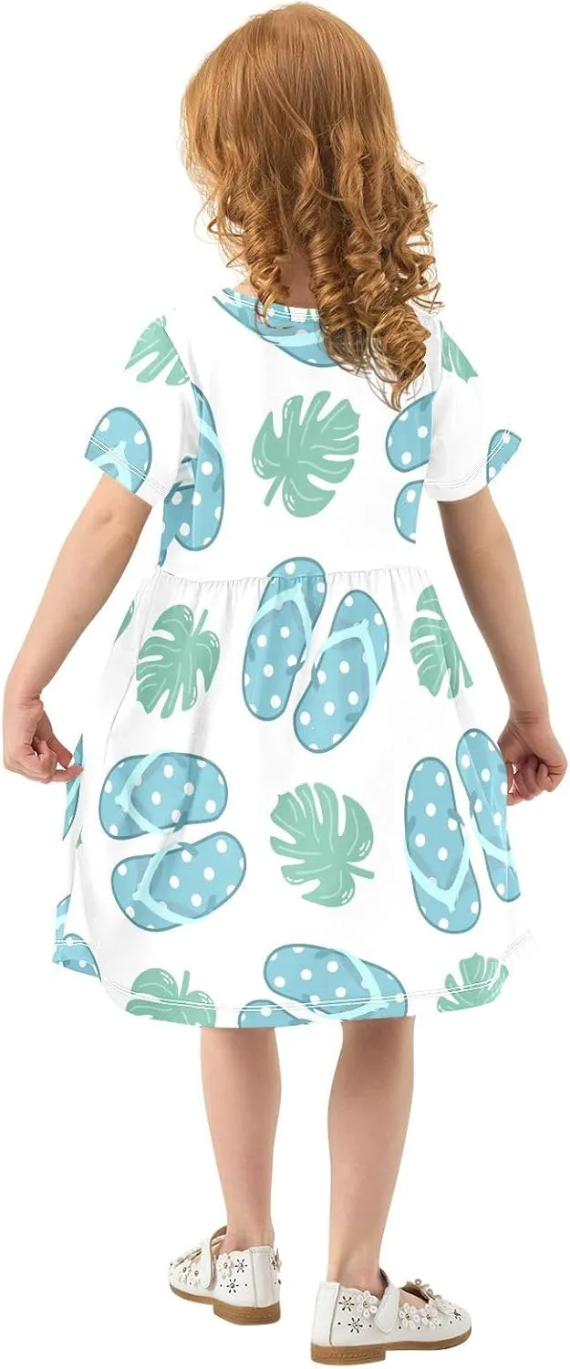 Boccsty Blue Flip Flops Plant Leaf Baby Girls Dress Kids Toddler Sundress Party Summer Dresses 2T