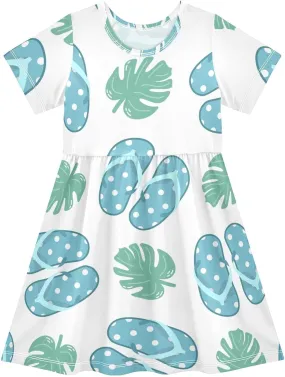 Boccsty Blue Flip Flops Plant Leaf Baby Girls Dress Kids Toddler Sundress Party Summer Dresses 2T