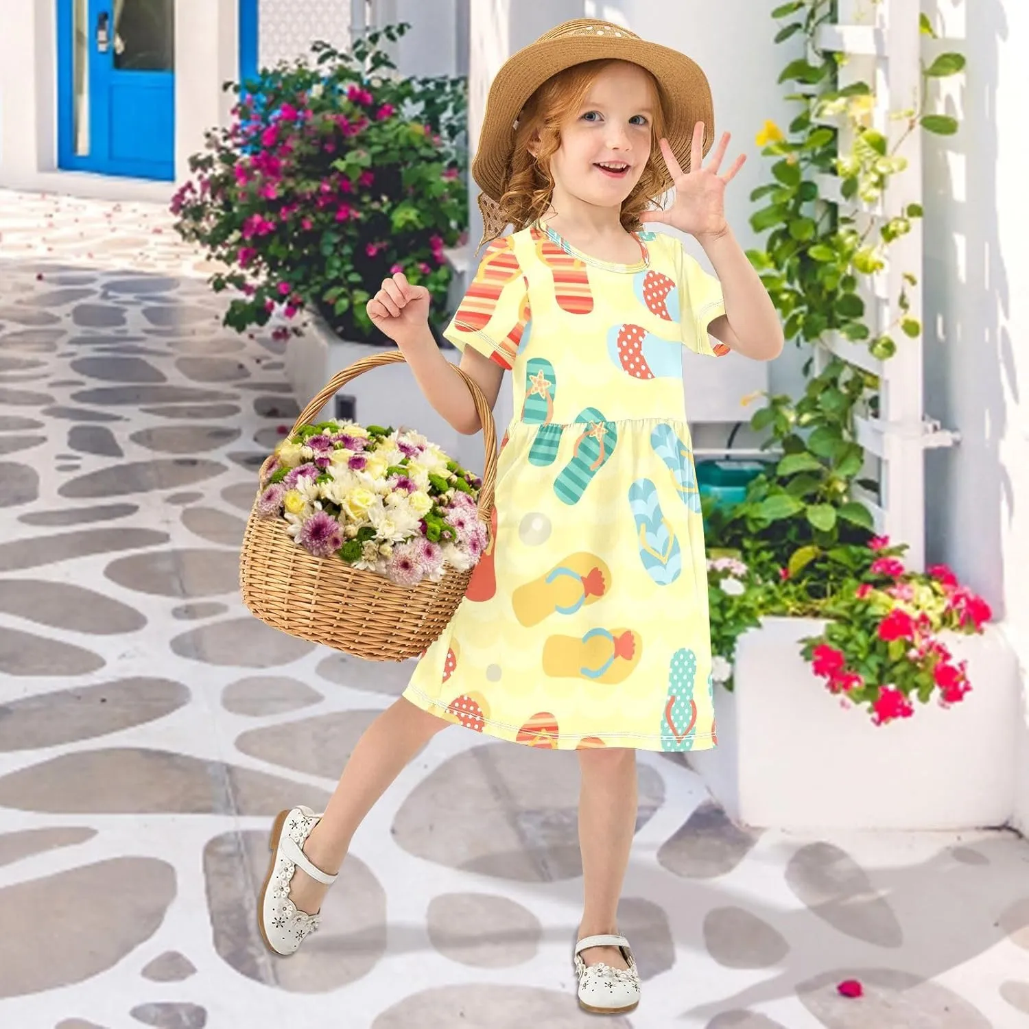 Boccsty Flip Flops Sandals Baby Girls Dress Kids Toddler Sundress Party Summer Dresses 2T