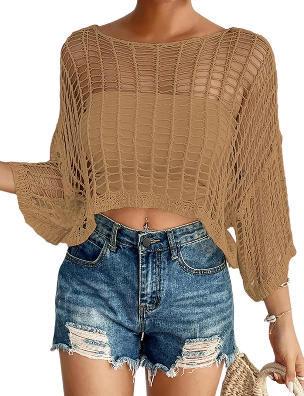 Bsubseach Women's Bathing Suit Cover Up for Beachwear Vacation Bikini Crochet Coverup Top