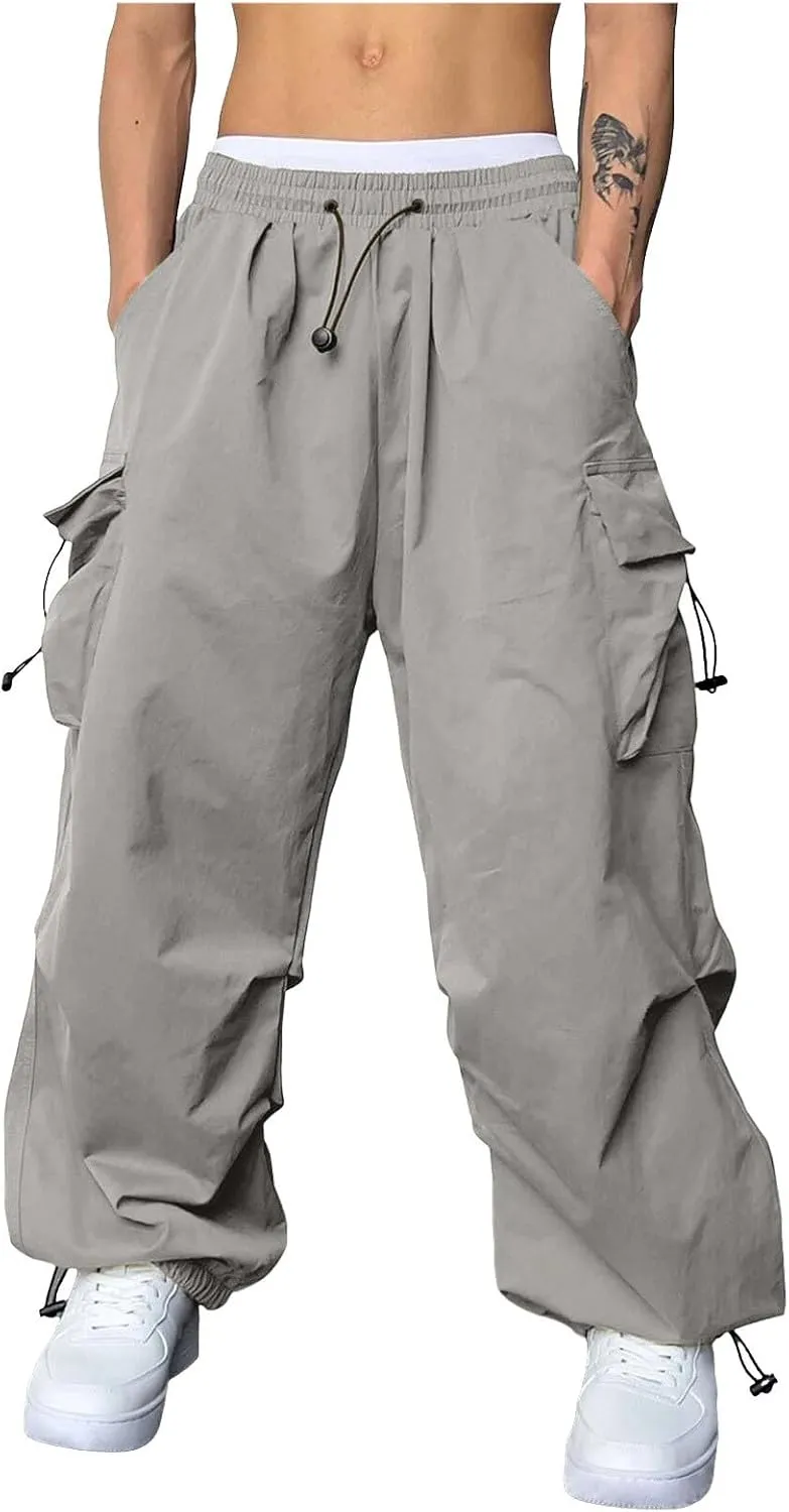 Cargo Joggers Men Loose Fit Wide Leg Casual Joggers Elastic Waist Cargo Work Pants Multi Pockets