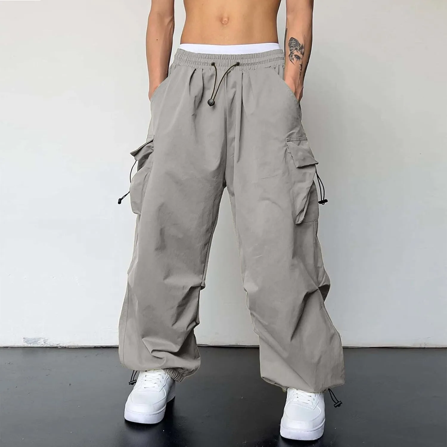 Cargo Joggers Men Loose Fit Wide Leg Casual Joggers Elastic Waist Cargo Work Pants Multi Pockets