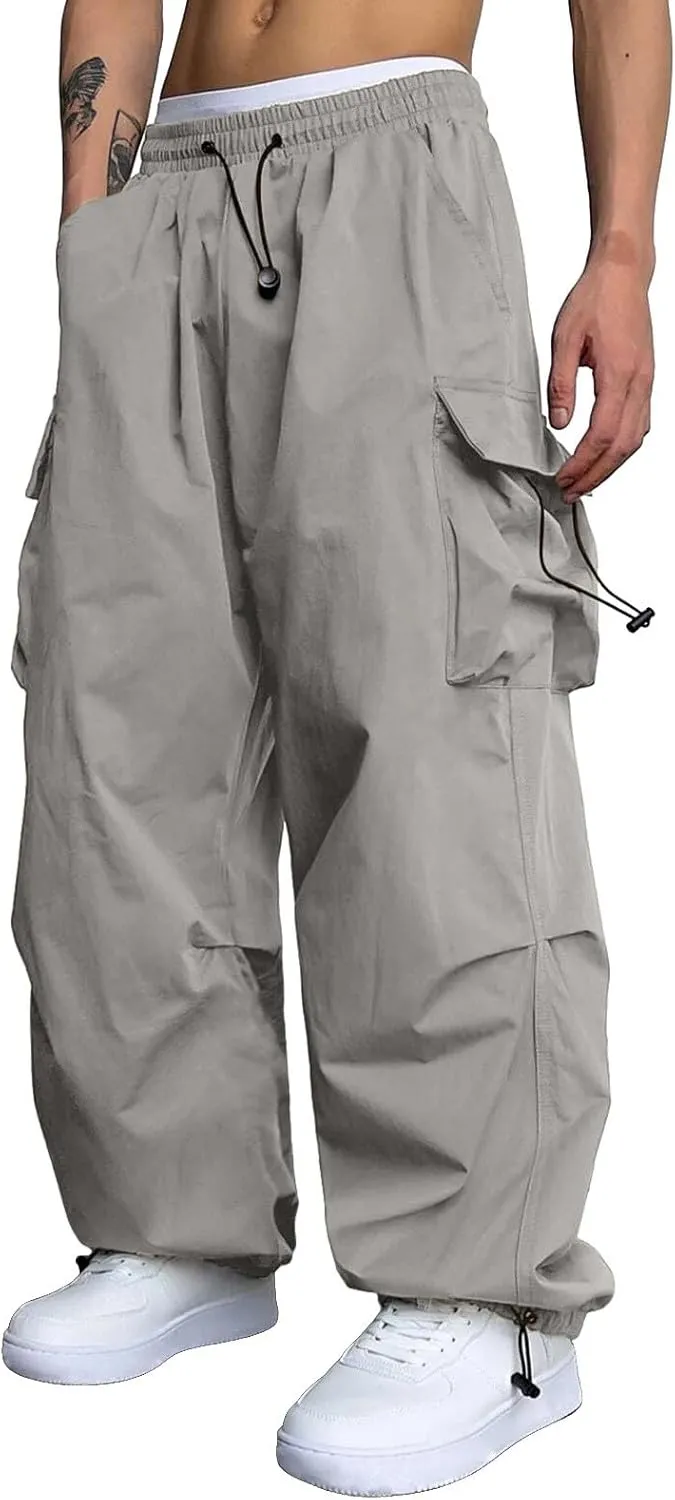 Cargo Joggers Men Loose Fit Wide Leg Casual Joggers Elastic Waist Cargo Work Pants Multi Pockets