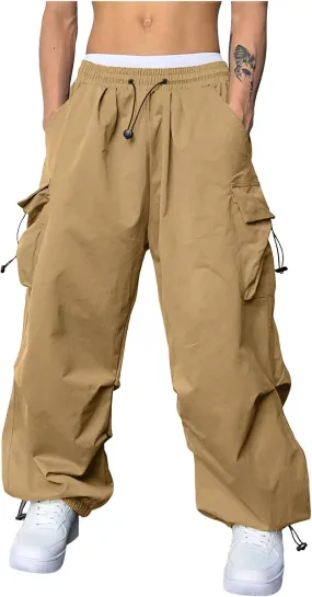 Cargo Joggers Men Loose Fit Wide Leg Casual Joggers Elastic Waist Cargo Work Pants Multi Pockets