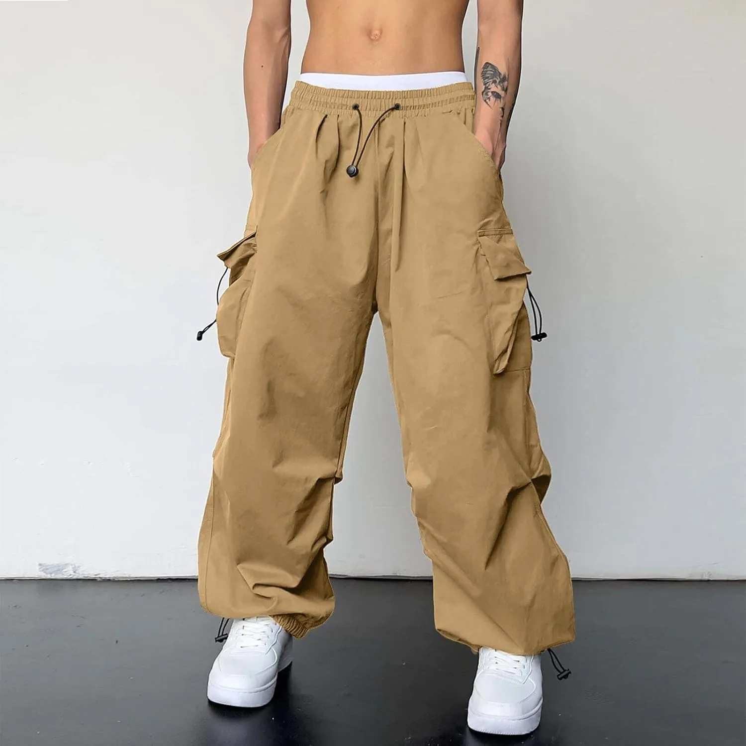 Cargo Joggers Men Loose Fit Wide Leg Casual Joggers Elastic Waist Cargo Work Pants Multi Pockets