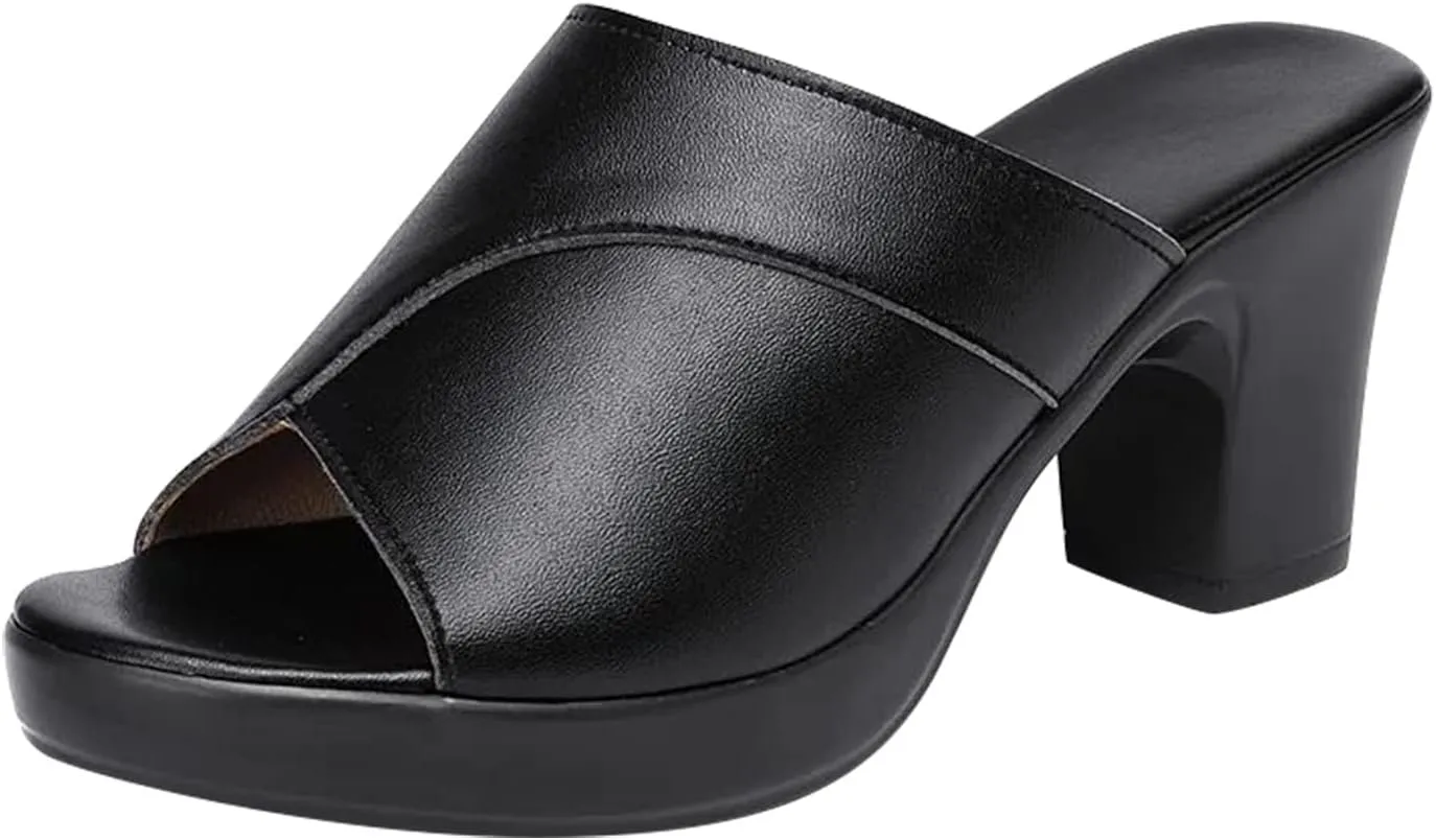 Chunky Sandals Women's Slip On Shoes Platform Mules Open Toe Block Heel Sandal Comfort Croc Sandals