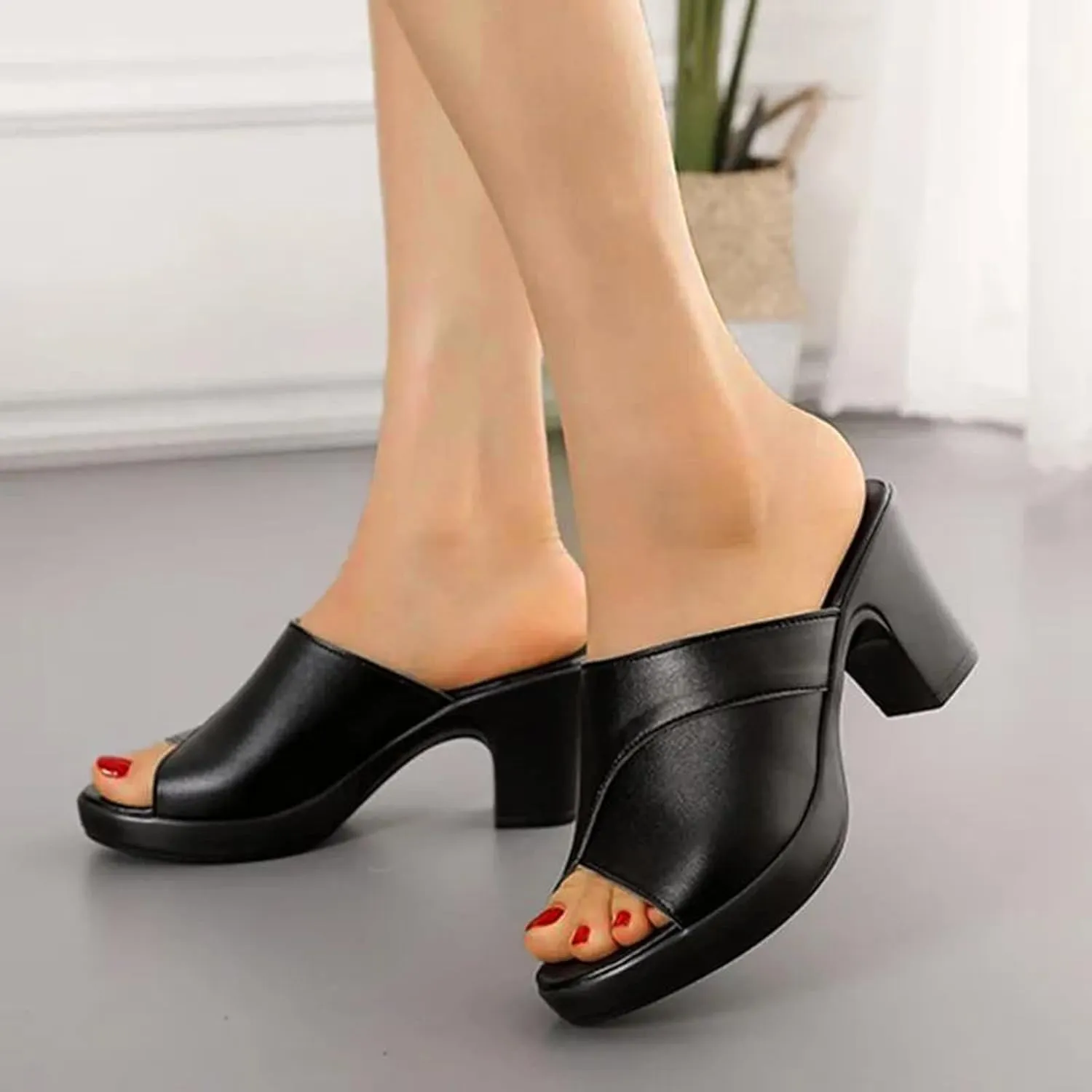 Chunky Sandals Women's Slip On Shoes Platform Mules Open Toe Block Heel Sandal Comfort Croc Sandals
