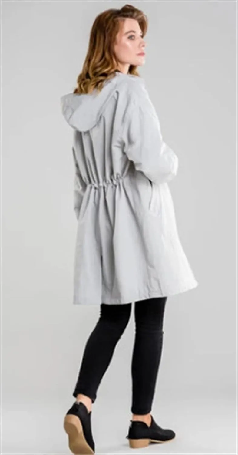 DGHM-JLMY Women's Hooded Waist-Length Windbreaker Windproof Outdoor Waterproof Mid-Length Coat Softshell Long Jacket