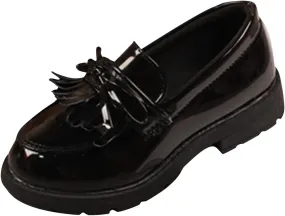 Girls Slip On Leather Loafer Tassel Bow Flats School Dress Shoes for Girls Fall Shows for Kids (Black, 37)