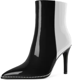 Joseywade Ankle Boots High Heel Boots Women Pointed Toe Stiletto Thin Slim Heel Booties Side Zipper Beaded Short Boots Shoes