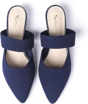 Semwiss Pointed Toe Mules for Women Chunky Low Heeled Sandals Breathable Backless Mesh Knit Slip on Loafers