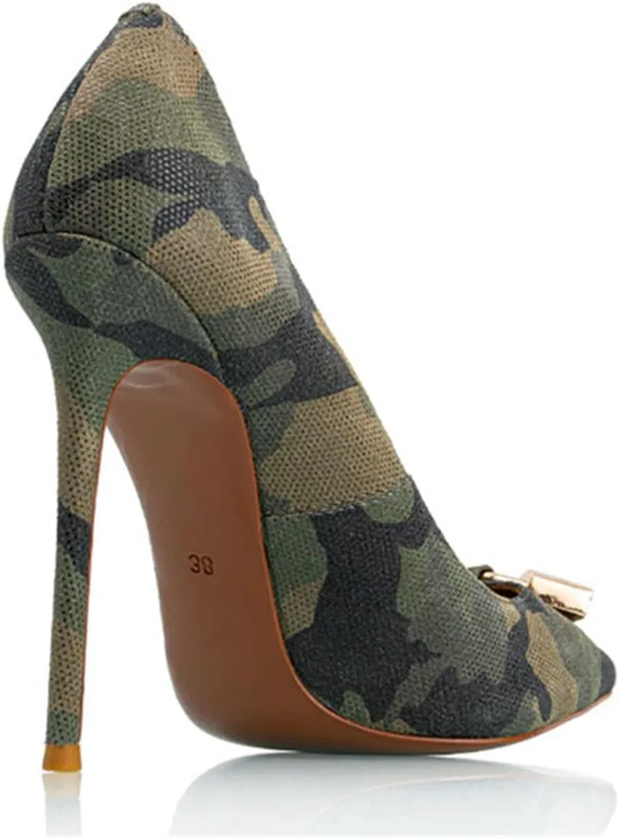 Sexy Camouflage Women's Fashion Stiletto Pumps with Metal Decoration, Sweet Ponited Toe Elegant High Heels for Party, Banquet and Weding,8,Camouflage