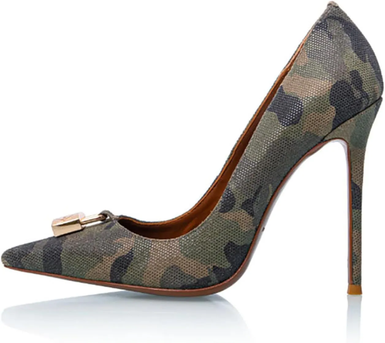 Sexy Camouflage Women's Fashion Stiletto Pumps with Metal Decoration, Sweet Ponited Toe Elegant High Heels for Party, Banquet and Weding,8,Camouflage