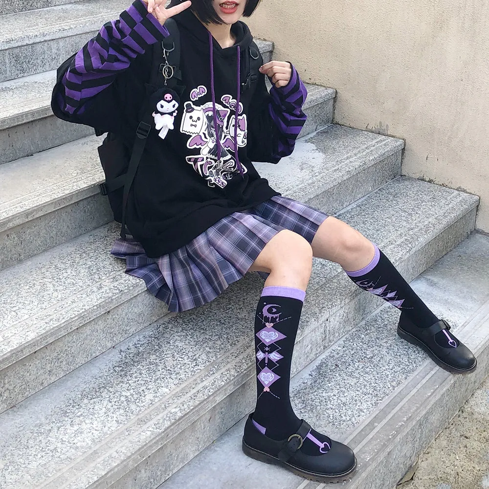 Trick OR Treat Stripe Splicing Black Hoodie Halloween