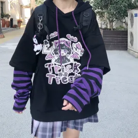 Trick OR Treat Stripe Splicing Black Hoodie Halloween