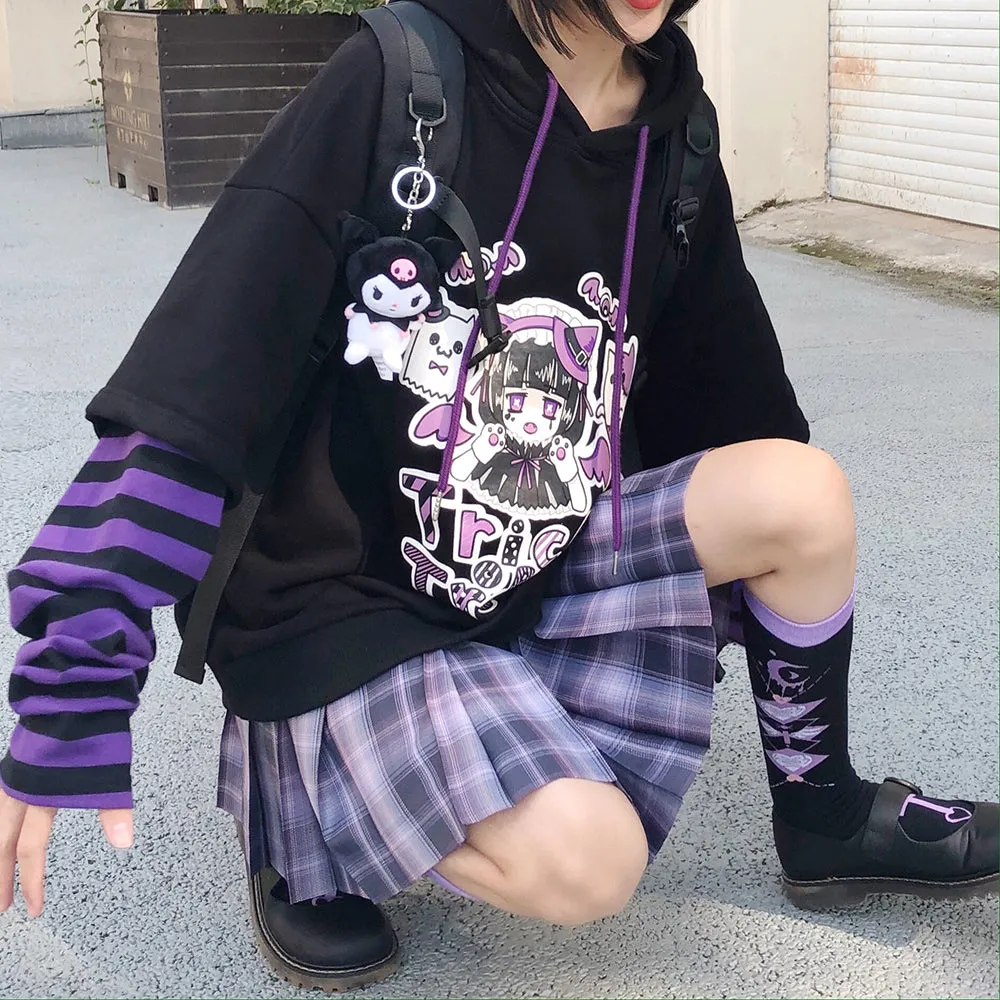 Trick OR Treat Stripe Splicing Black Hoodie Halloween