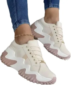 TROONZ 2023 Women Platform Walking Sneakers,Women Lace up Orthopedic Sneaker,Lightweight Sneakers Athletic Walking Shoe Fashion Shoes-Beige||8