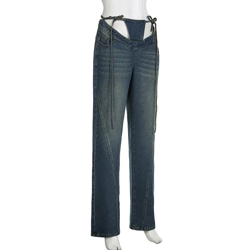 V-strap straight jeans