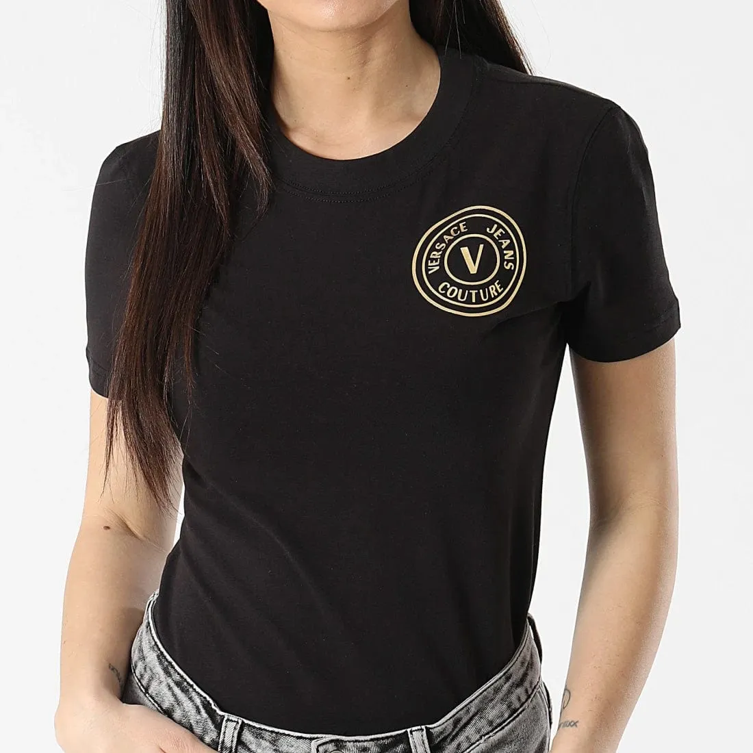 Versace Jeans Couture Black Logo Patch T-Shirt – Luxe Everyday Essential-