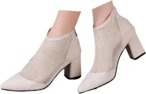 Women's Black Ankle Boot, Pointed Toe, Stiletto Heel, Rhinestone Embellished, Size 37, Mesh, All Seasons, Ankle-High Bootie