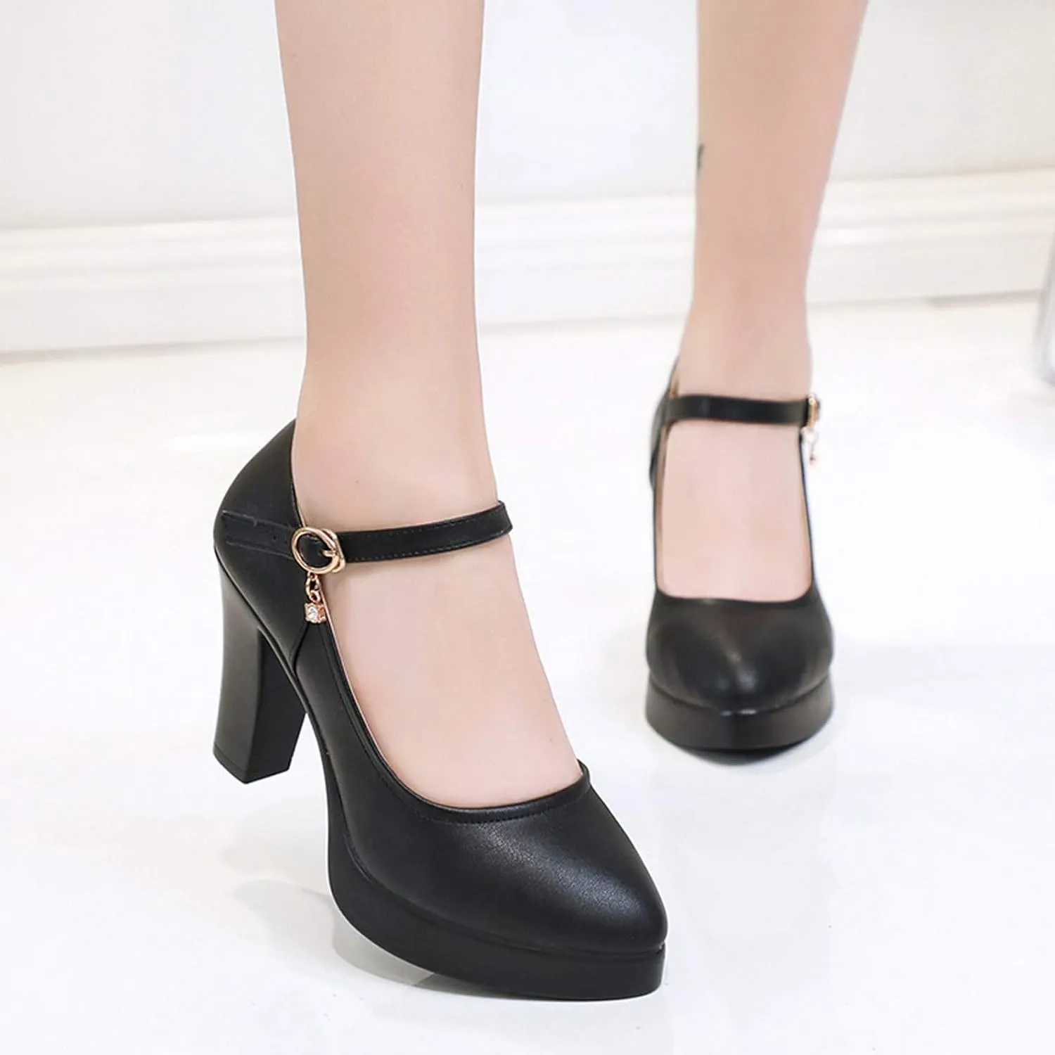 Womens Chunky Heels Comfortable Mary Jane Shoes Office Work Pumps Closed Round Toe Dress Shoes Business Shoe