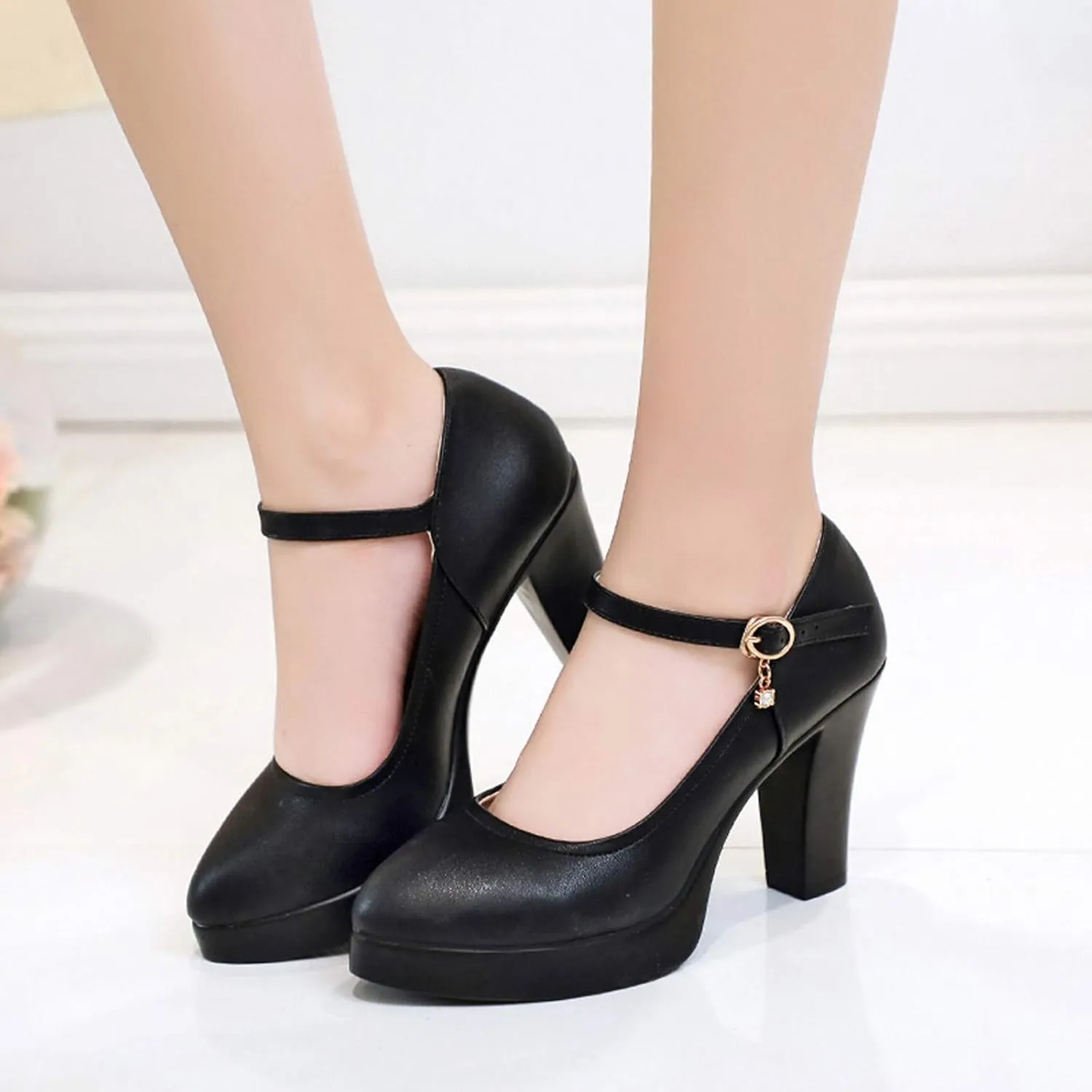 Womens Chunky Heels Comfortable Mary Jane Shoes Office Work Pumps Closed Round Toe Dress Shoes Business Shoe