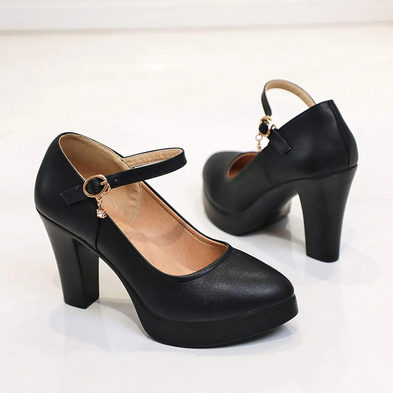 Womens Chunky Heels Comfortable Mary Jane Shoes Office Work Pumps Closed Round Toe Dress Shoes Business Shoe