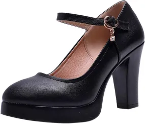 Womens Chunky Heels Comfortable Mary Jane Shoes Office Work Pumps Closed Round Toe Dress Shoes Business Shoe