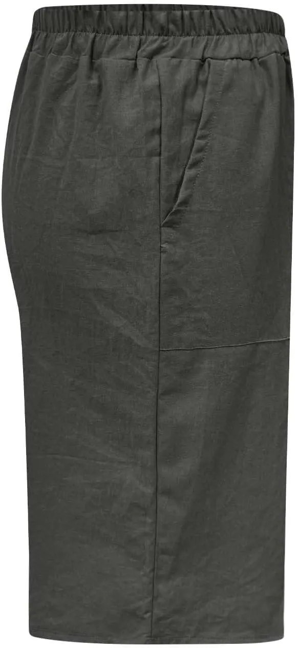 Womens Linen Bermuda Shorts Knee Length High Waisted Capris with Pockets Loose Fit Wide Leg Shorts for Summer