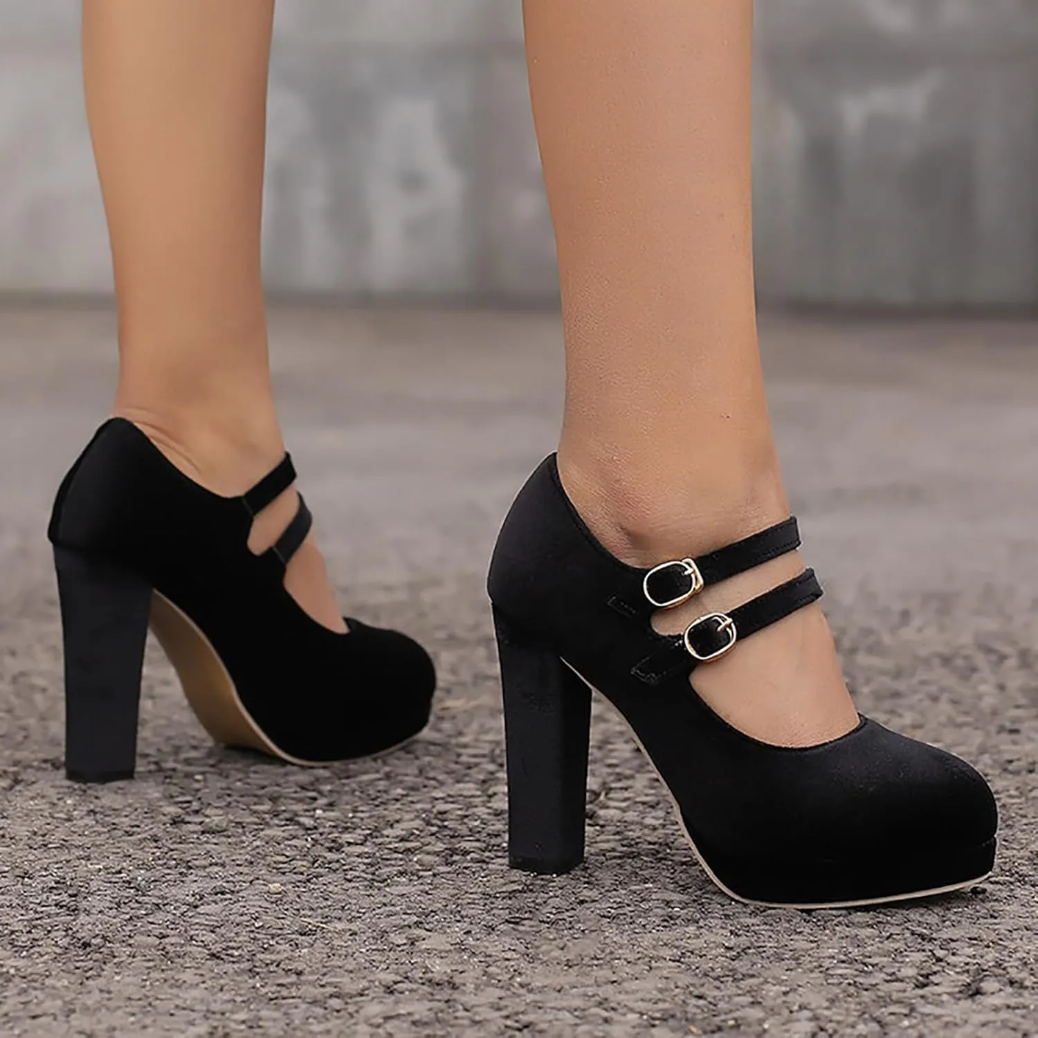 Womens Mary Jane Black Office Shoes Closed Toe Heels Chunky Heel Work Pumps Comfort Round Toe Dress Shoes