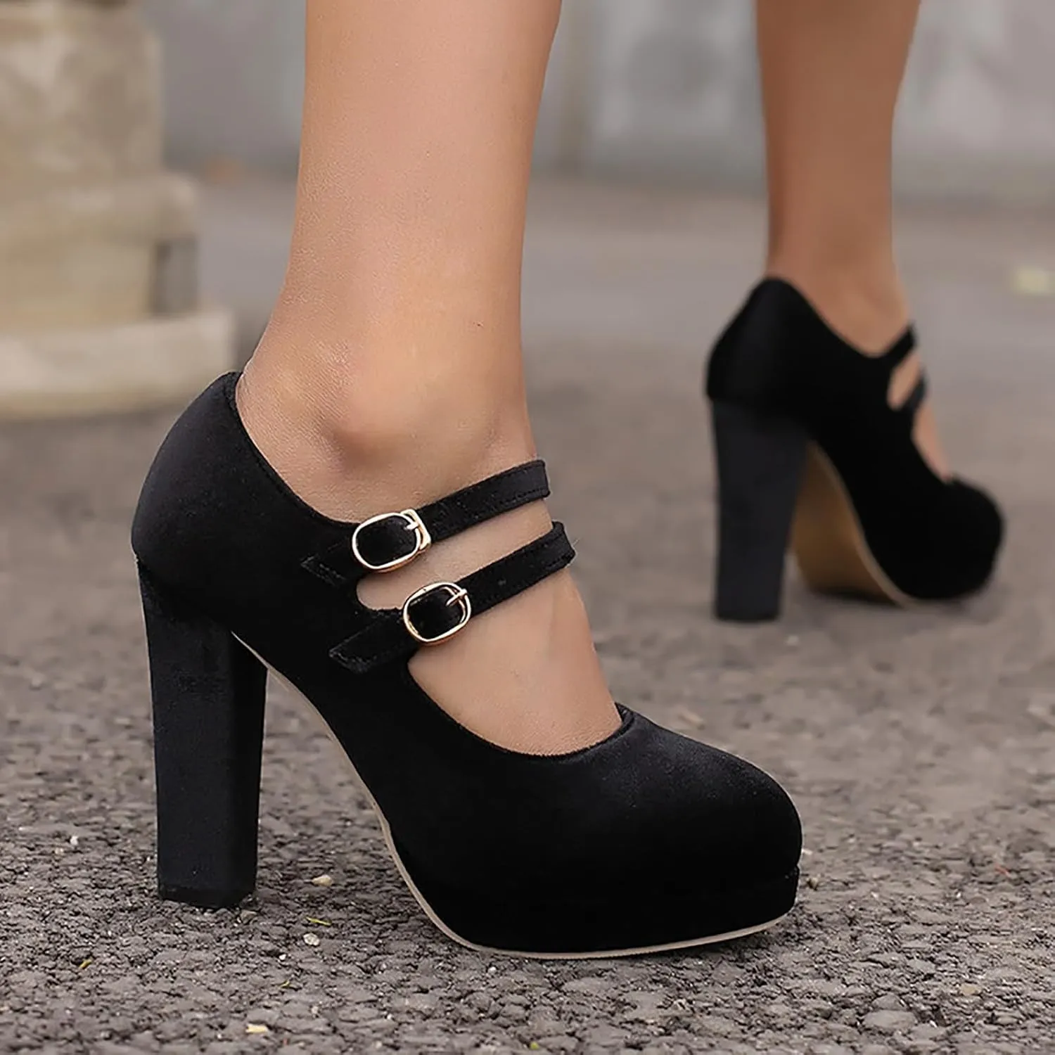 Womens Mary Jane Black Office Shoes Closed Toe Heels Chunky Heel Work Pumps Comfort Round Toe Dress Shoes