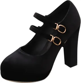 Womens Mary Jane Black Office Shoes Closed Toe Heels Chunky Heel Work Pumps Comfort Round Toe Dress Shoes