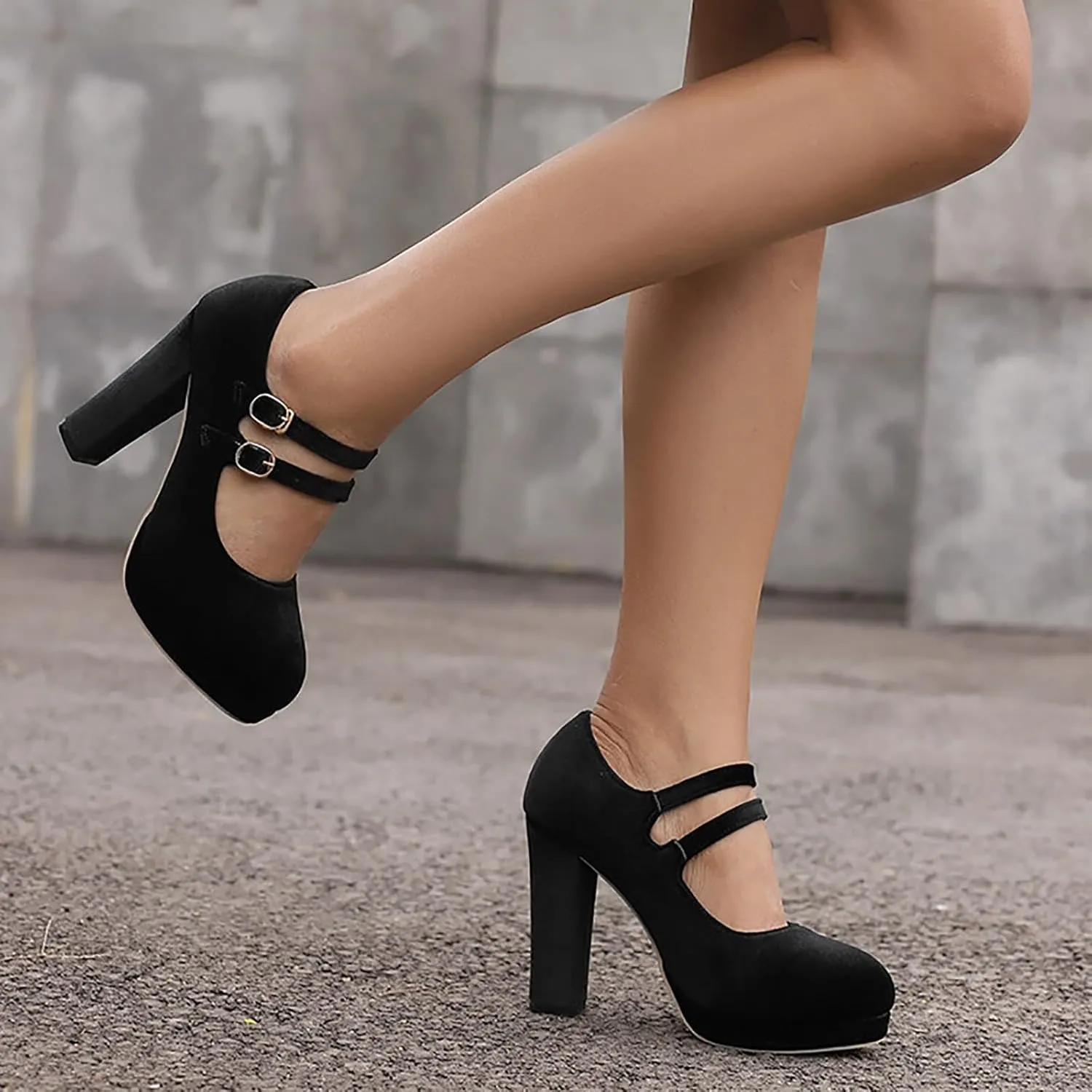 Womens Mary Jane Black Office Shoes Closed Toe Heels Chunky Heel Work Pumps Comfort Round Toe Dress Shoes