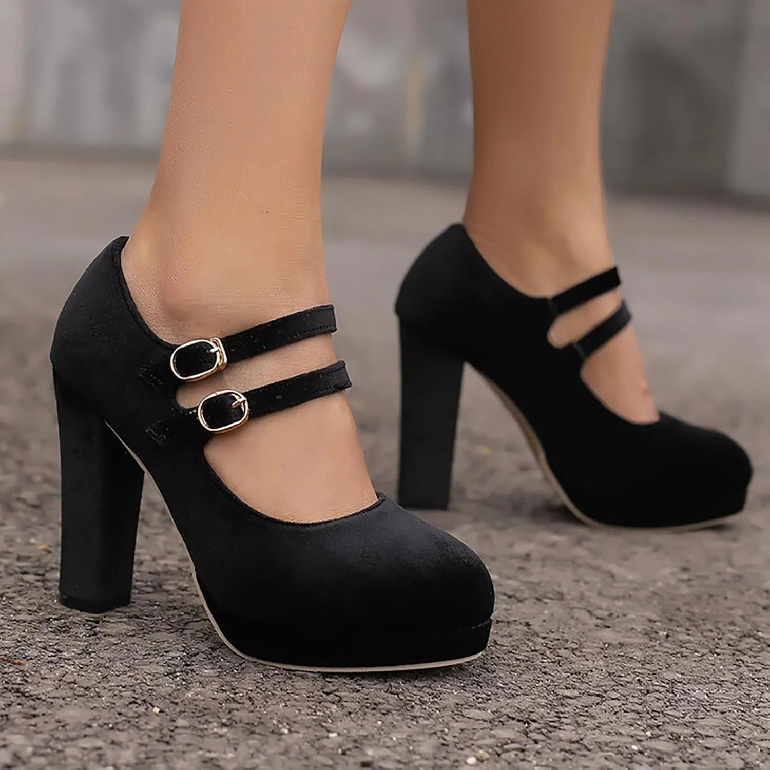 Womens Mary Jane Black Office Shoes Closed Toe Heels Chunky Heel Work Pumps Comfort Round Toe Dress Shoes