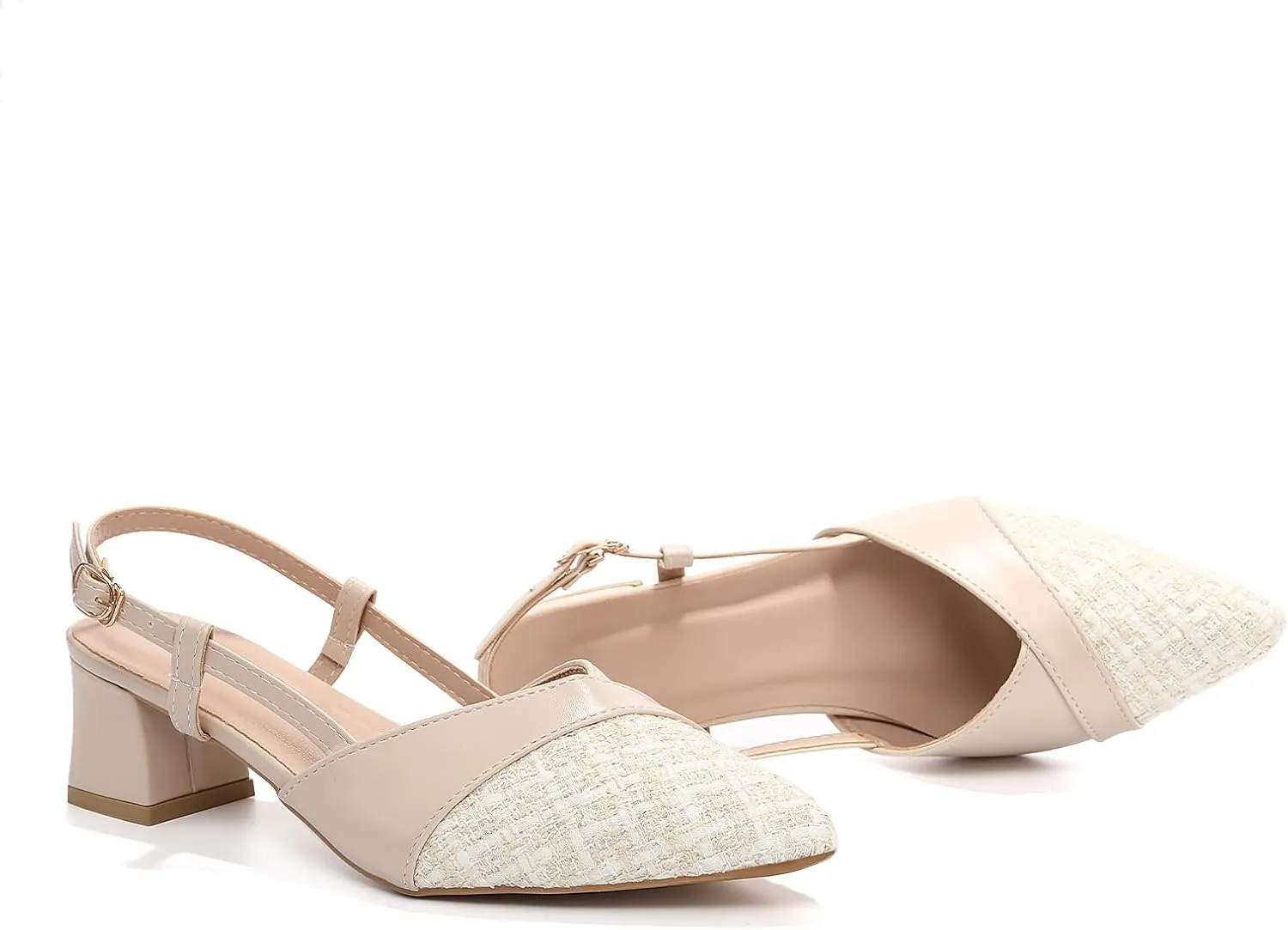 Women's Slingback Closed Pointed Toe Pumps Low Chunky Heels Wedding Party Dress Shoes, Model SR-A06