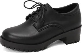 Women's Vintage Wingtip Lace Up Round Toe Oxfords Pumps Fashion Platform Low Block Heel Brogues Casual Comfortable Derby Saddle Loafers Shoes