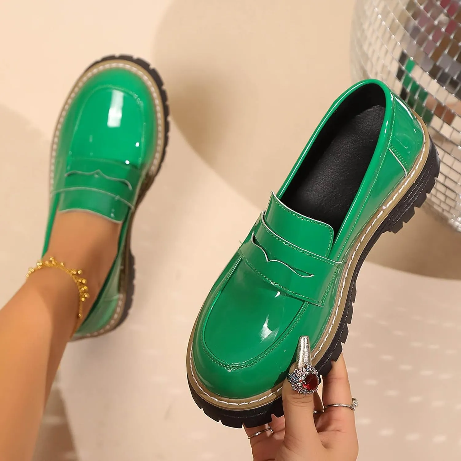 Work Shoes for Women Platform Oxford Shoes Chunky Loafers Comfortable Penny Loafers Dressy Casual Shoes Office Shoes