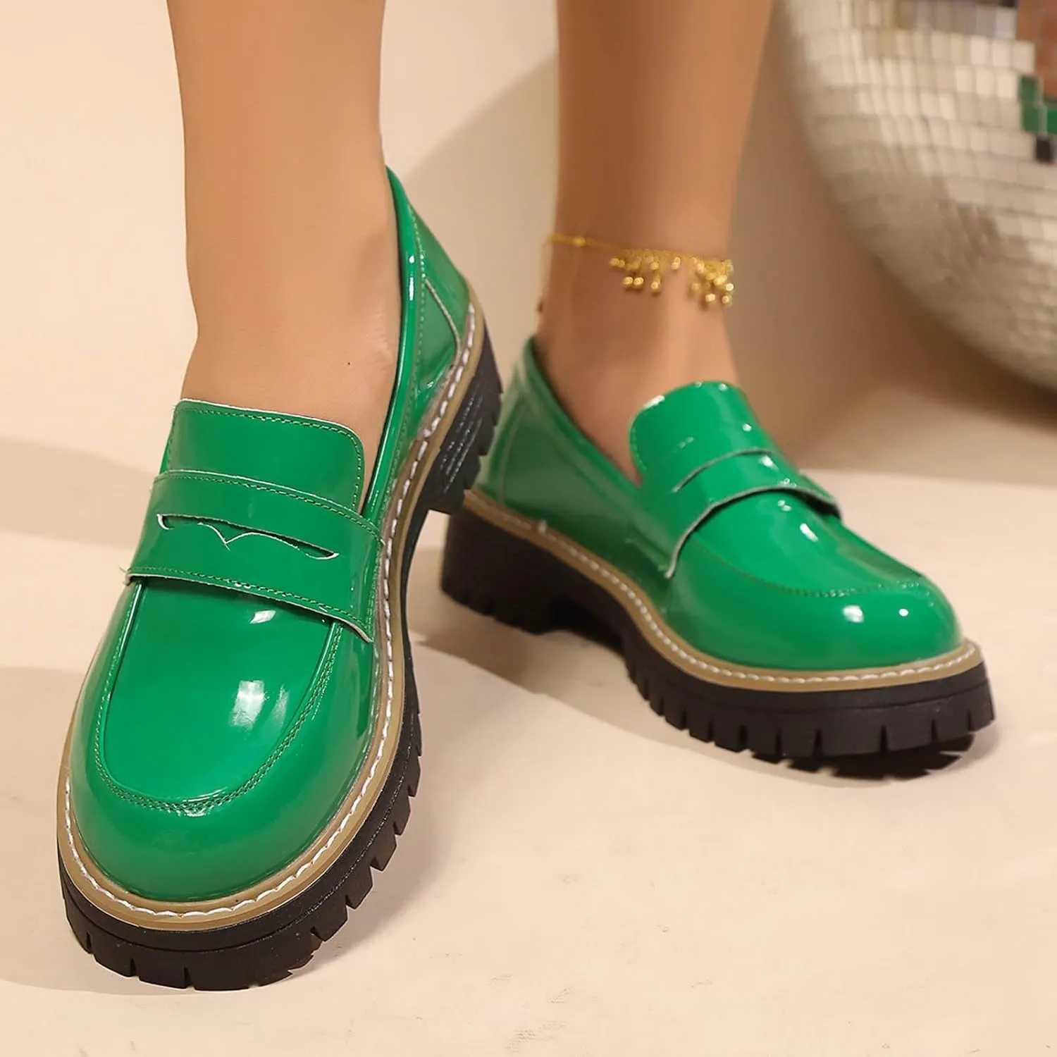 Work Shoes for Women Platform Oxford Shoes Chunky Loafers Comfortable Penny Loafers Dressy Casual Shoes Office Shoes
