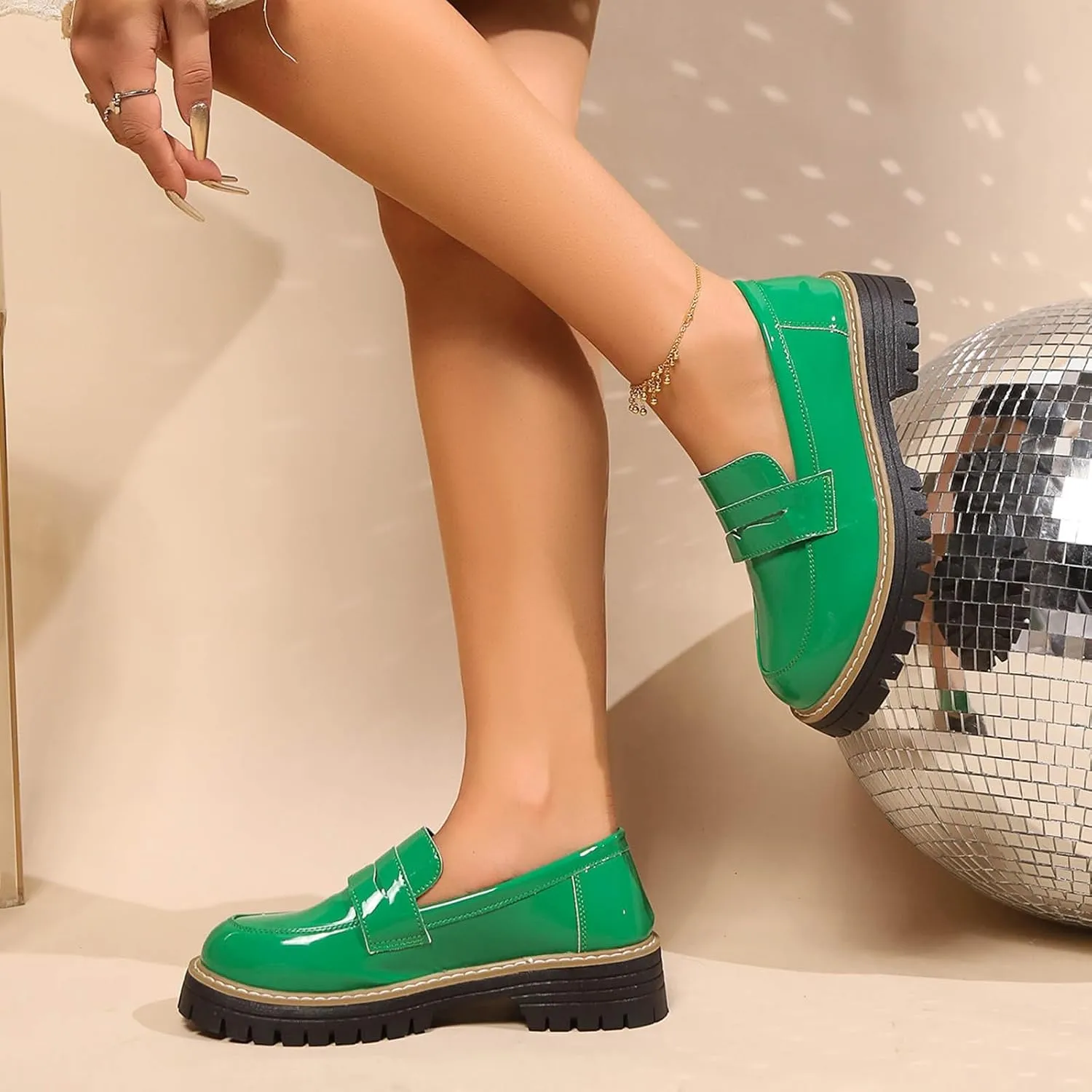 Work Shoes for Women Platform Oxford Shoes Chunky Loafers Comfortable Penny Loafers Dressy Casual Shoes Office Shoes