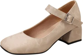 Work Shoes Women Non Slip Mary Jane Closed Toe Chunky Heels Square Toe Dress Shoes T Strap Block Pumps